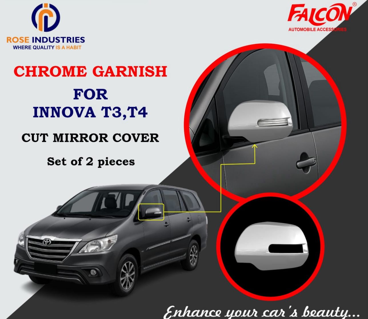 Toyota Innova T3/T4 Mirror Cut Chrome Garnish, image 1