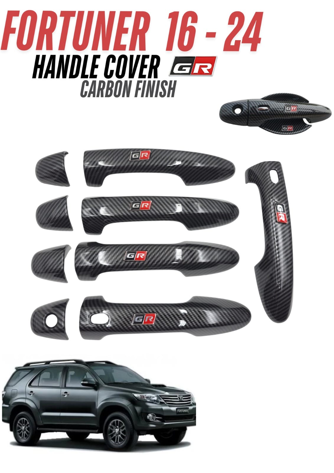 Toyota Fortuner 2016–2024 GR Handle Cover – Carbon Finish, image 1